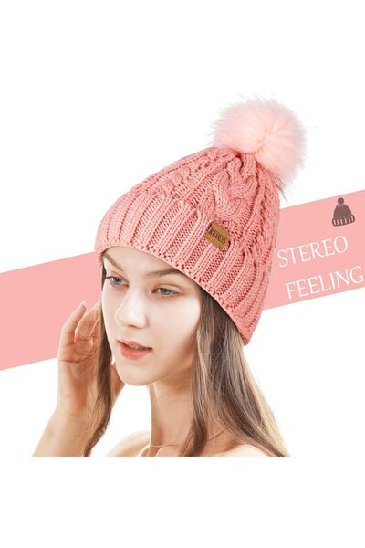 Redess Redess winter hat, cuff design, pompom, fleece lining, dark pink, univ...