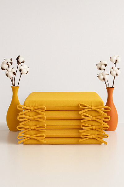 TicaretJet 40CMX40CM-4CM YÜKSEKLİK 4'LÜ SÜNGERLİ SANDALYE MİNDERİ ÇIKARILABİLİR KILIF BAĞCIKLI