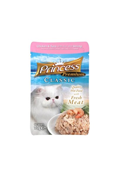 PRİNCESS اكل قطط برنسيس كلاسيك ظرف دجاج وتونه مع الجمبري 70ج