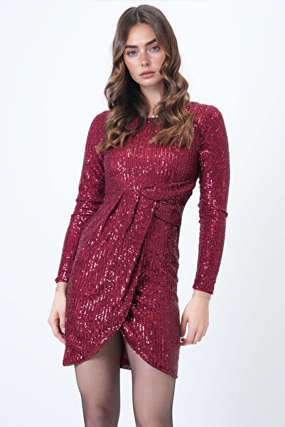 bacc Women Red Zipper Closure Sequin Mini Dress Bchesq-251164