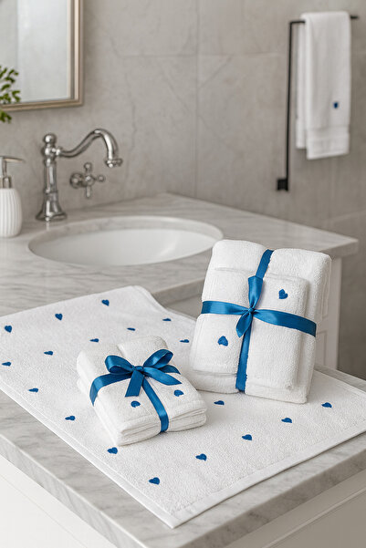 özyiğit Lüks Kalpli Hamam Takımı 1Adet 30*50 1 Adet 50*90 1 Adet 70*140 Hediy...