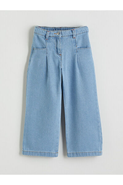 LC Waikiki Pantaloni din denim pentru fete, cu talie elastică, culoare indigo...