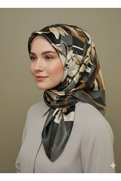 Levidor وشاح كريستالي 90×90 بمظهر حريري - بيج - بني - برتقالي - تصميم أنيق غي...