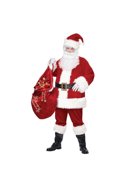 Deluxe Costum de Moș Crăciun din pluș, roșu, 6 piese, mărimea XL