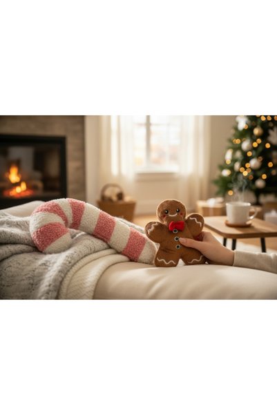K-LAY 2'li set 20 cm kurabiye adam 30 cm pembe dokulu kumaş baston şeker yılbaşı dekorasyon peluş oyuncak