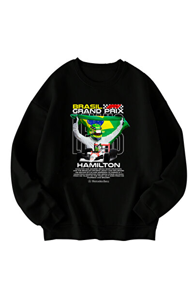 SVART WEAR سويت شيرت لويس هاميلتون البرازيل مطبوع قصة فضفاضة للجنسين