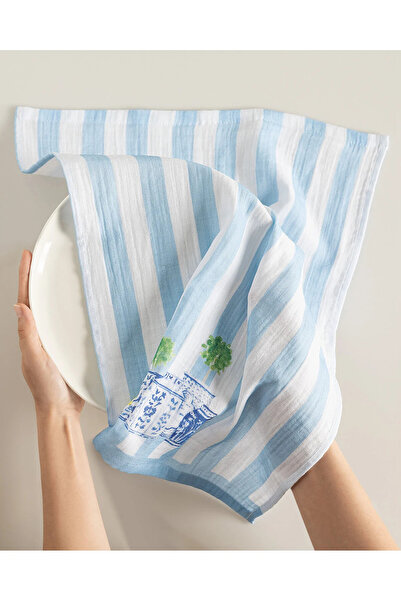 Madame Coco Bonar Muslin Drying Towel - White/Blue - 40X60 cm