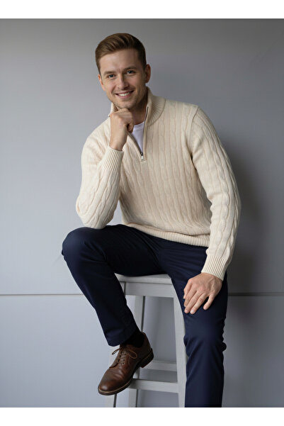 Ewarro Men's Judge Collar Half Zipper Hair Knitwear Sweater