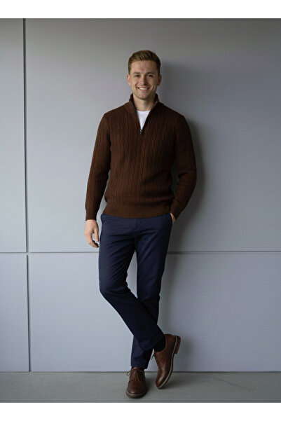 Ewarro Men's Judge Collar Half Zipper Hair Knitwear Sweater