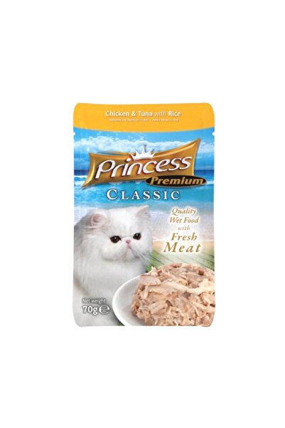 PRİNCESS برينسس بريميوم أكياس كلاسيكية بالدجاج و التونة مع الأرز 70 غ