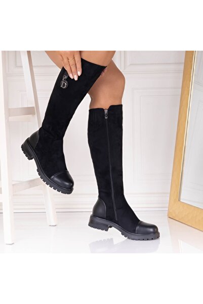 Botinelli Women's Black Fur-lined Boots Made of Aterna -Suede Leather, 40