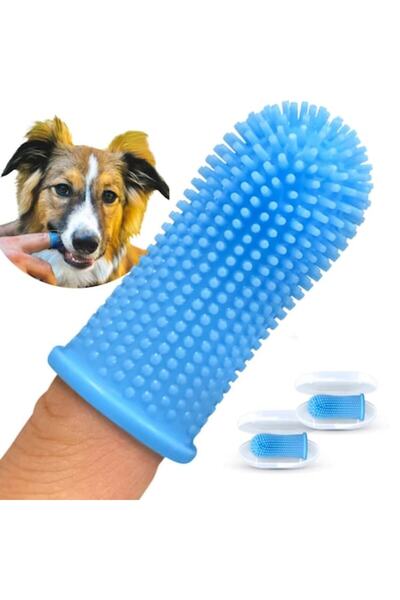 NEXTWAVE Set 2 periute dinti animale tip degetar 360°, silicon moale, caine si pisica, albastru