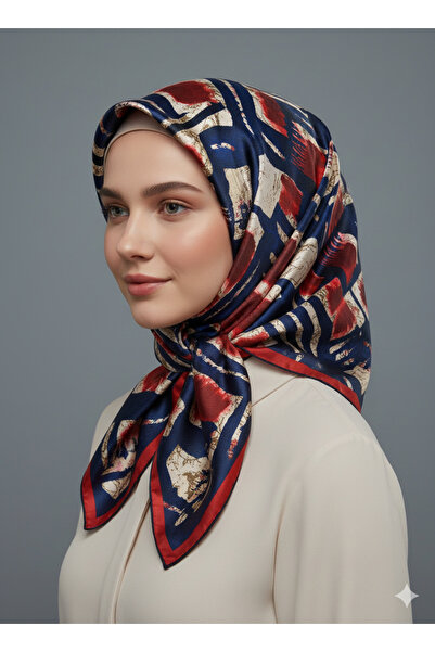 Levidor 90X90 Silk-Look Navy Blue - Red Crystal Scarf – Non-Slip Twill Stylis...