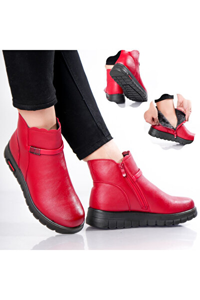 Botinelli Women's Red Fur-lined Boots Made of -Leather Honya, 39