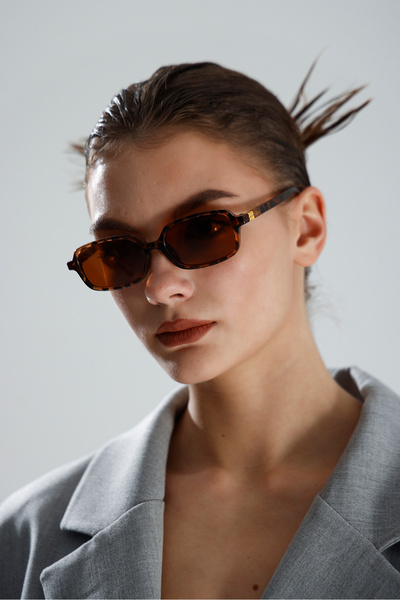 miii Retro Rectangular Fashion Miu Leopard Print Glasses