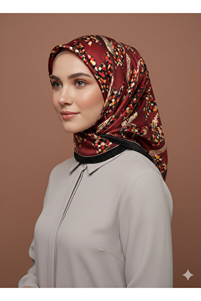 Levidor 90X90 Silk-Look Burgundy Crystal Scarf – Non-Slip Twill Stylish Design