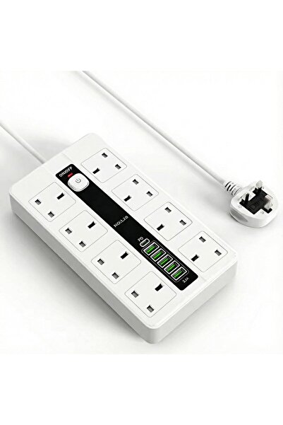 HYX Power Strip with Surge Protector, 8 Sockets, 5 USB & 1 Type-C Port, 2m Cord (White)