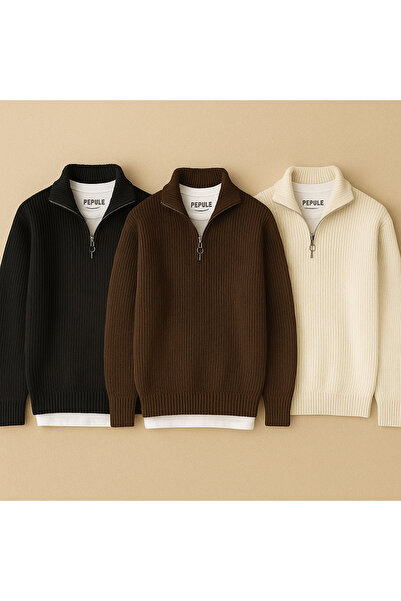 pepule 3 قطع من الملابس الاقتصادية سترة تريكو رجالية محبوكة بسحاب نصفي من سيل...