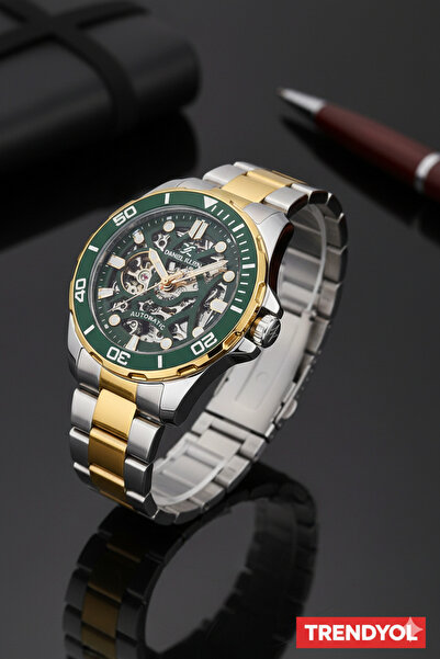 Daniel Klein Otomatik Erkek Kol Saati 44mm Yeşil Kadran Gümüş Altın Metal Kor...