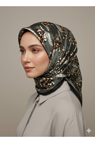 Levidor وشاح 90×90 بمظهر حريري أسود - رمادي - تصميم أنيق غير قابل للانزلاق