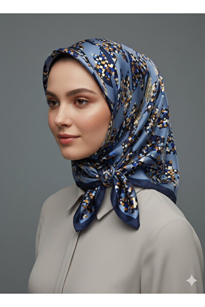 Levidor 90x90 İpek Görünümlü Lacivert - Mavi Kristal Eşarp – Kaymayan Twill Şık Tasarım