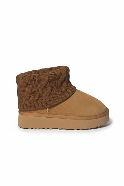 Sivarro Kazaklı Süet Kalın Taban Kışlık İçi Kürklü Kadın Bot - Taba