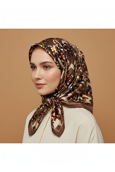 Levidor 90X90 Silk-Look Brown Scarf – Non-Slip Twill Stylish Design
