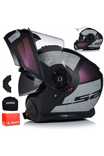 LS2 Strobe 2 Orıon Mat Siyah-Mor-Gri Çene Açılır Motosiklet Kaskı