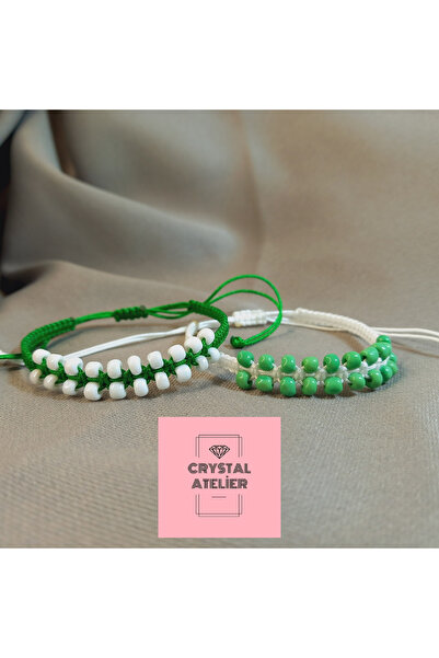 Crystal Atelier مجموعة أساور مكرامية للمشجعين باللونين الأخضر والأبيض من بورس...
