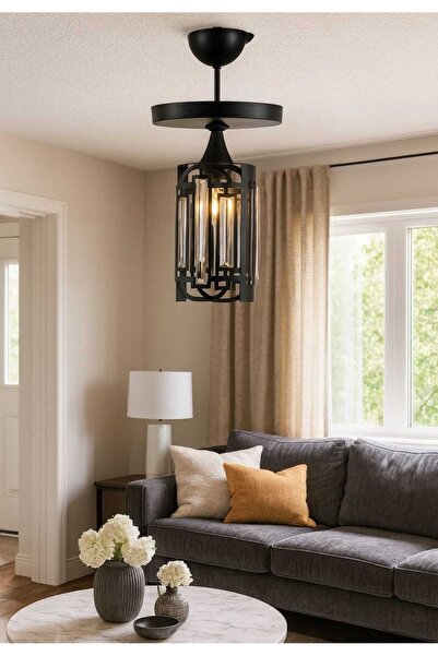 bongomia aydınlatma Kuğu Tekli Kristal Siyah Plofonyer Tepsili Tekli Avize