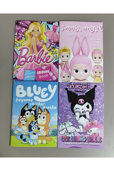 ada çanta kırtasiye 4 adet stickerli boyama kitabı (sonny angel/barbi/bluey/k...