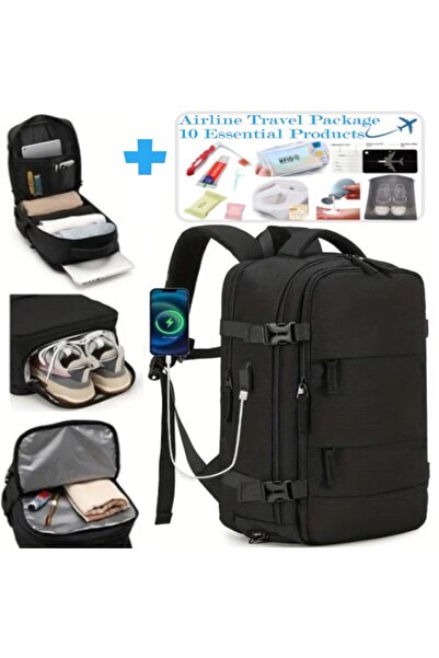 SUAU Rucsac Premium 40x30x20 cm+ Kit 10 Accesorii de Călătorie Incluse - Bagaj Acceptat Wizz Air, RyanAir