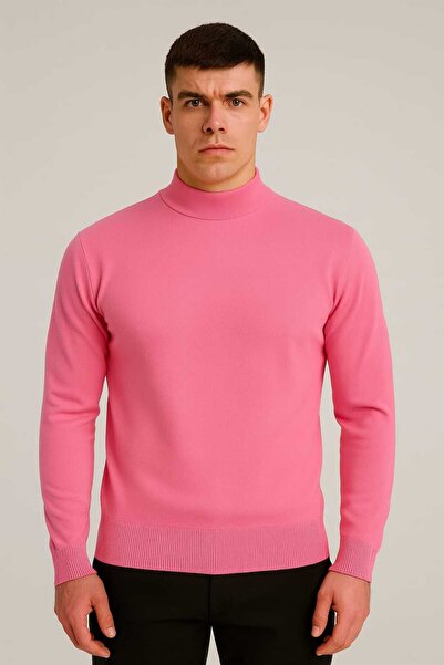 ANATOLIATEKSTILE Men's Sweater with High Collar, Fine Knit, Slim Fit Cut