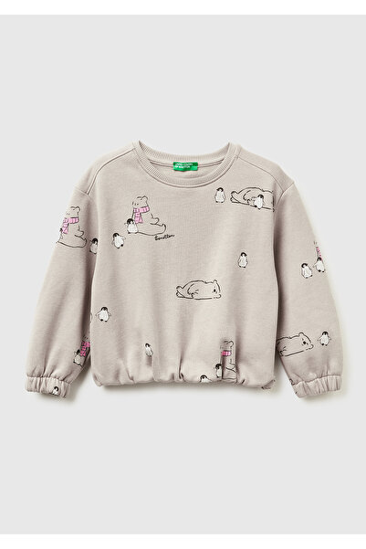 United Colors of Benetton فتاة بنية مختلطة كل مطبوع ريبانا مبطن بالصوف سويت شيرت