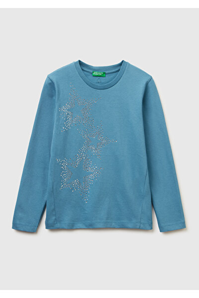 United Colors of Benetton Детска блуза с дълъг ръкав в цвят петролно синьо с ...