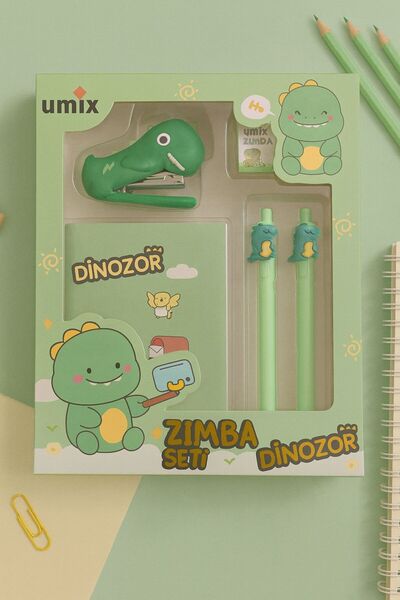 puffypuffy Dinozor Temalı Kırtasiye Seti Mini Defter + 2 Kalem + Mini Zımba +...