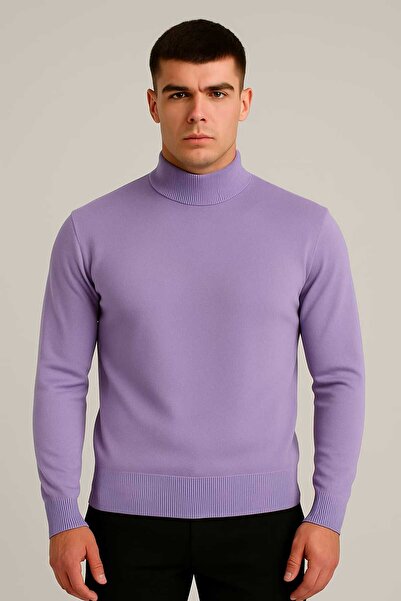 ANATOLIATEKSTILE Men's Sweater with High Collar, Fine Knit, Slim Fit Cut