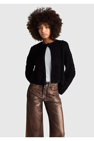 United Colors of Benetton Woman's black wool blend button cardigan