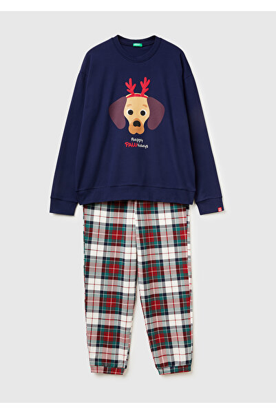 United Colors of Benetton Set de pijamale în carouri pentru bărbați, albastru...