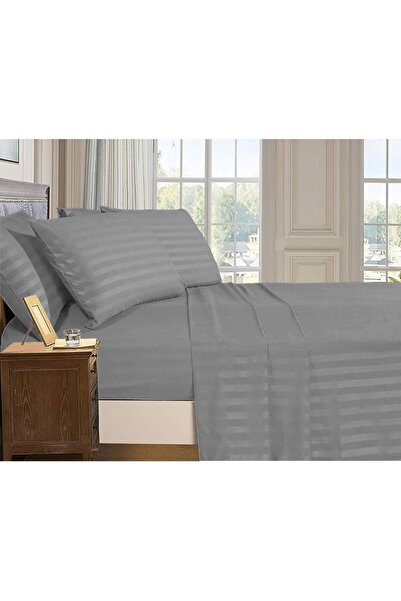 Generic Livenza Home 2Pcs Flat Sheet Set – Dark Grey Striped, 160x220 cm + 1 Pillow Case