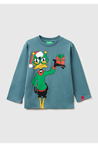 United Colors of Benetton Boy's Grey-Green Tazmanya Printed Logo Label Oversi...