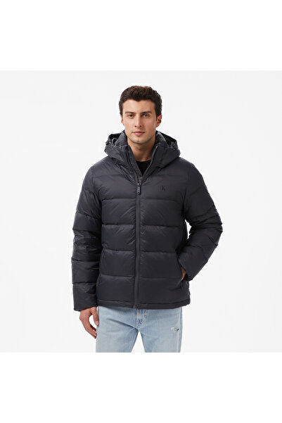 Calvin Klein Nylon Zip Off Hood Down Puffer Erkek Gri Mont
