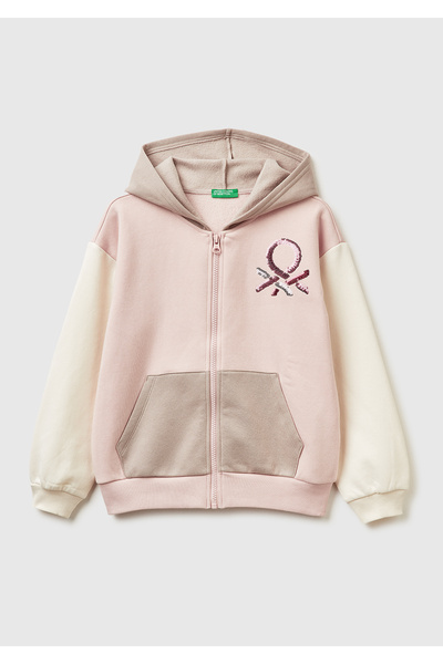 United Colors of Benetton Fete, roz crem, cu paiete în față, buzunar cu logo ...