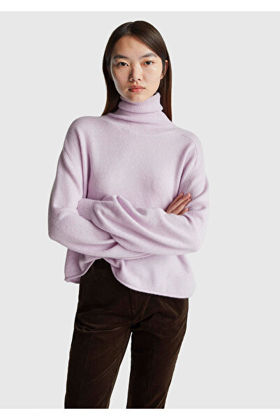 United Colors of Benetton Women's lilac wool blend off-the-shoulder turtleneck sweater