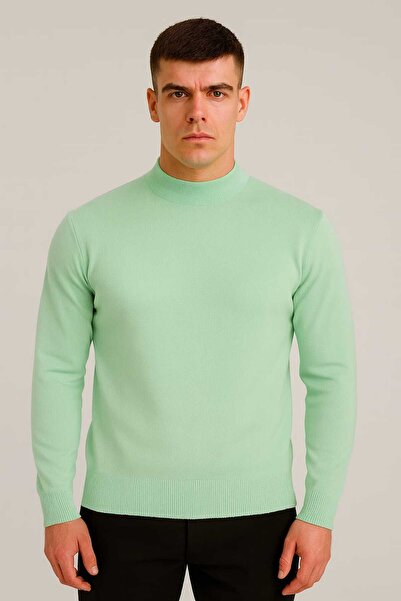 ANATOLIATEKSTILE Men's Sweater with High Collar, Fine Knit, Slim Fit Cut