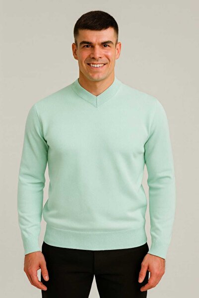 ANATOLIATEKSTILE Men's Sweater with V-Neck, Fine Knit, Slim Fit