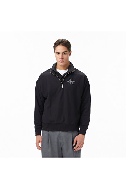 Calvin Klein Premium Terry Micro Monologo Erkek Siyah Sweatshirt