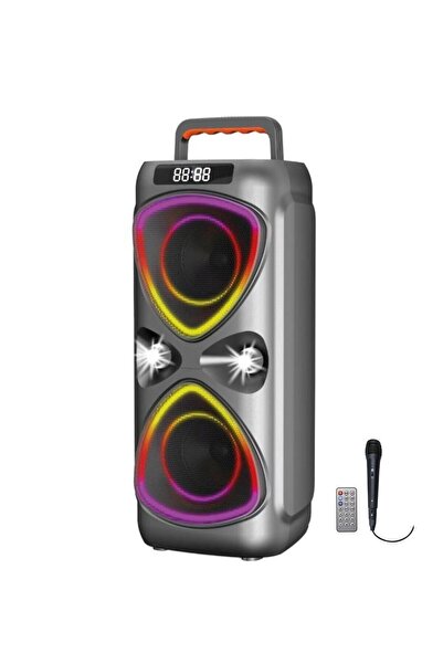 Başkenttekno Bluetooh Hoparlör Kablolu Mikrofonlu Kumandali Radyolu Led Işıkl...