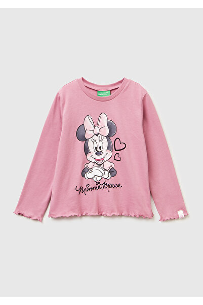 United Colors of Benetton Kız Çocuk Gül Kurusu Önü Baskılı Kol Ucu Etiket Det...