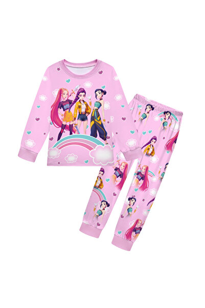 NO BRAND K-Pop kids' pajamas, long sleeves and long pants, pink, 160cm